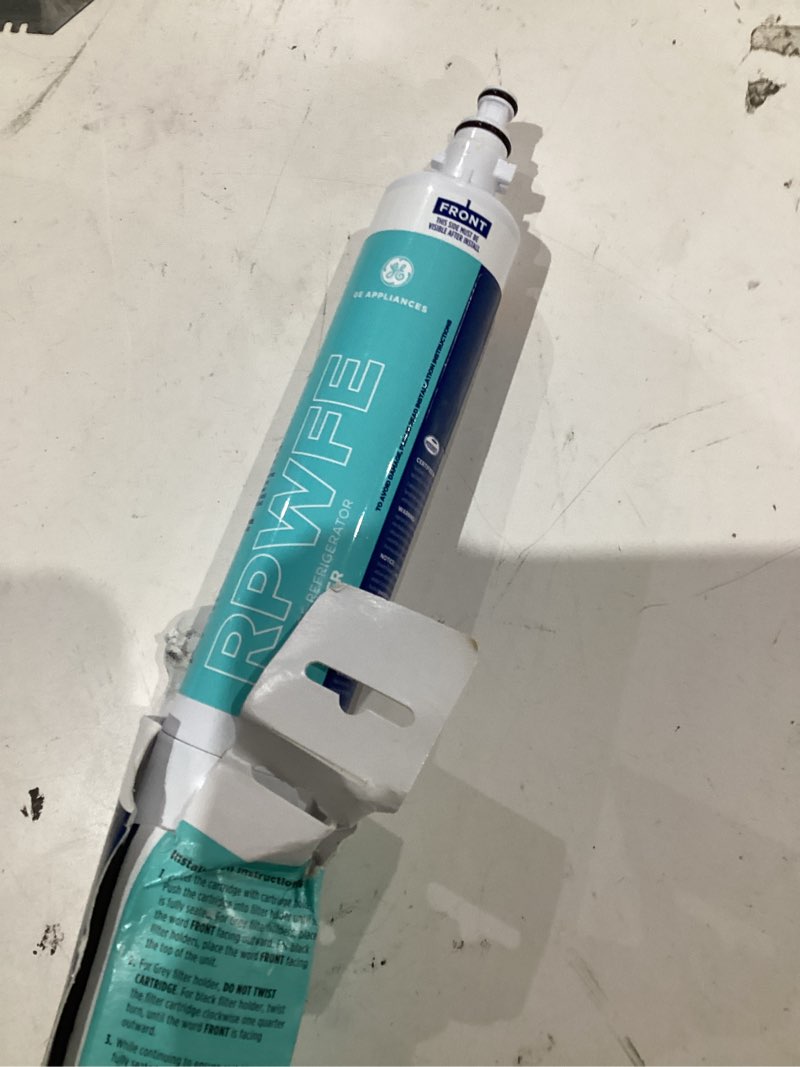 Condition photo showing As Is for water filter for select ge refrigerators - white
