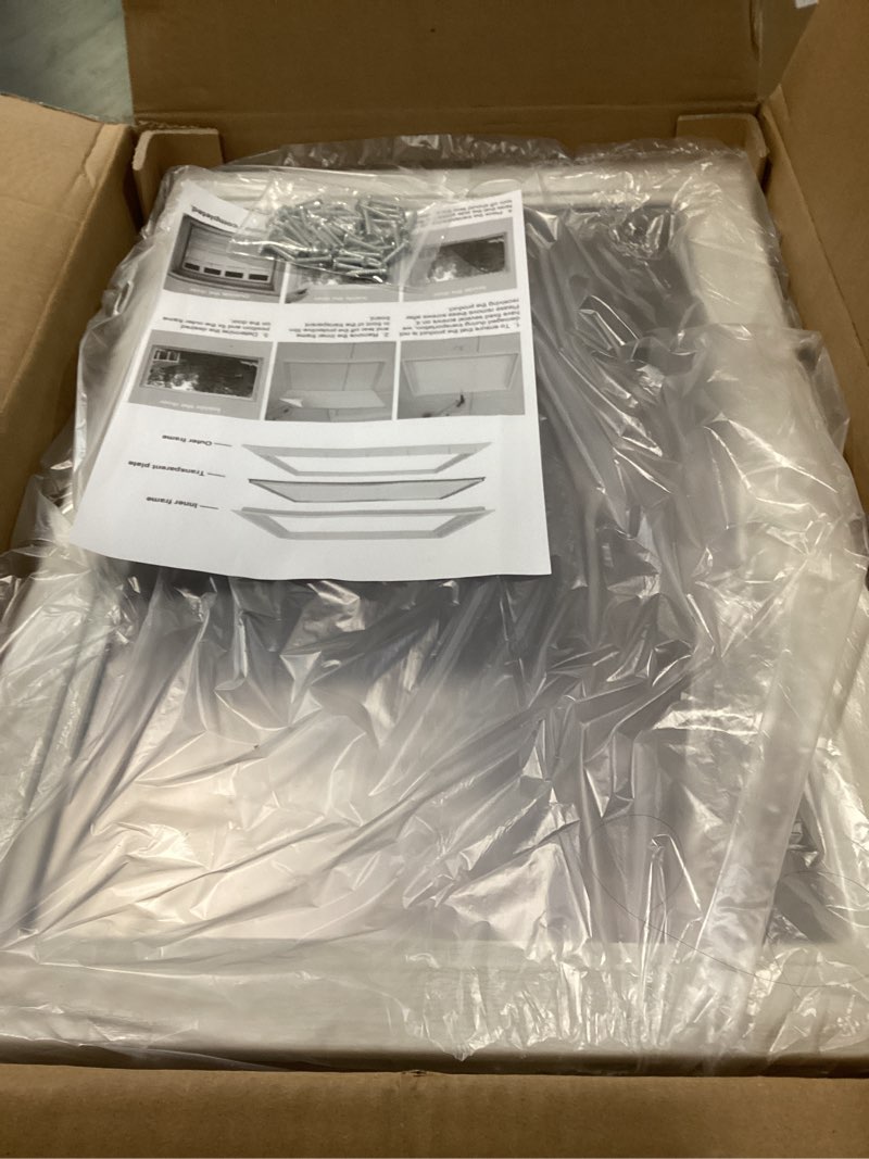 Condition photo showing New/Like New for 4 pack garage door windows, replacement vinyl window inserts with uv resistant resin glass for garage doors, 20.8 x 13.8 inch (clear design)