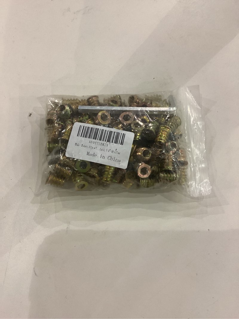 Condition photo showing New/Like New for 100pcs Threaded Inserts for Wood, Screw in Nut Fastener Connector, Steel Hex Drive Nut Inserts for Home Office Furniture (Gold, 1/4"-20 x15mm) 1/4"-20 x15mm-100pcs Gold