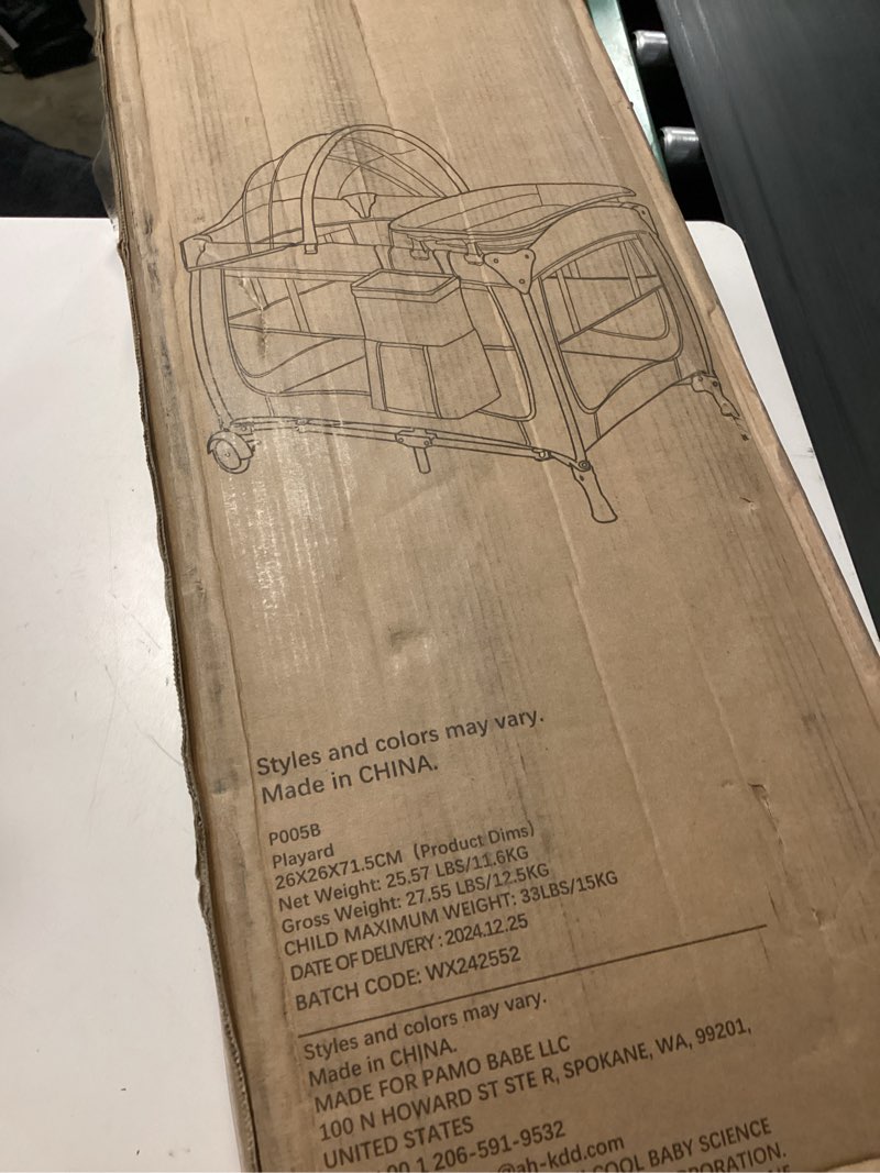 Condition photo showing New/Like New for pamo babe portable playpen foldable playard for baby and toddler mattress, changing table for newborn portable playard black playpen