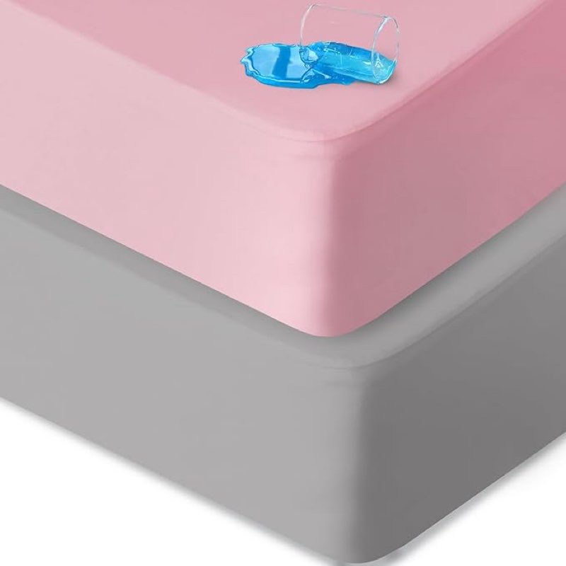Crib Sheets Waterproof 2 Pack, Crib Mattress Protector, Toddler Fitted Crib Sheet Neutral, Ultra Soft & Breathable Toddler Bed Sheets for Boys and Girls,  & Pink