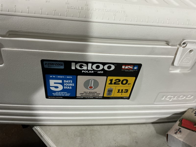 Condition photo showing As Is for polar 120 qt. cooler