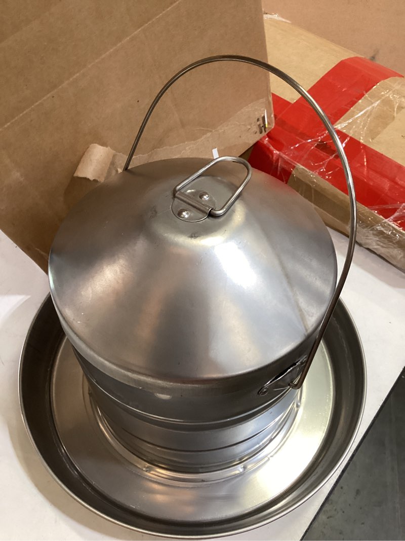 Condition photo showing As Is for automatic chicken feeder stainless steel poultry feeder