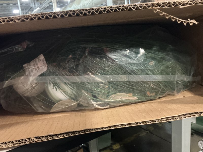 Condition photo showing New/Like New for Christmas Lighted Wreath for Front Door, 28 Inches Pre-Lit 35 LED Lights Silvery Artificial Holiday Wreath with Silver Ornaments for Indoor Outdoor Home Decorations Silver & Green