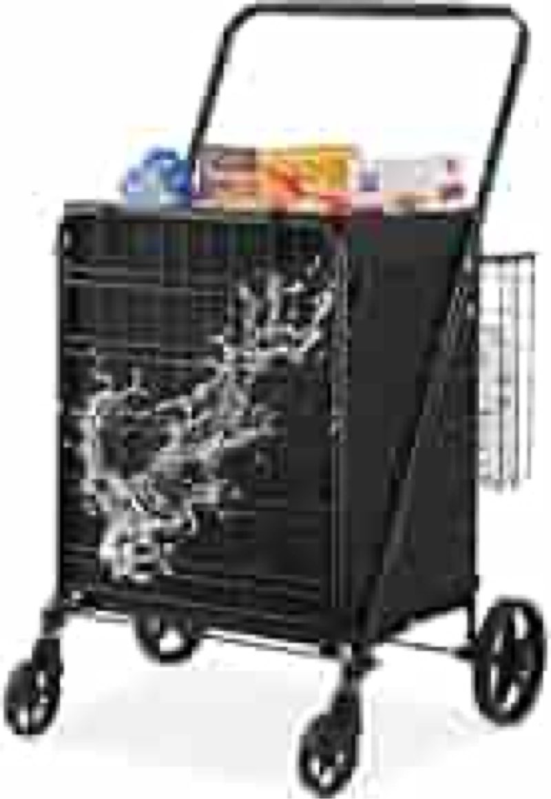 Carrito Supermercado VEVOR Carro De Compra Plegable Carga De 50 Kg Con 4 Ruedas Más De Carrito De Compras Supermercado