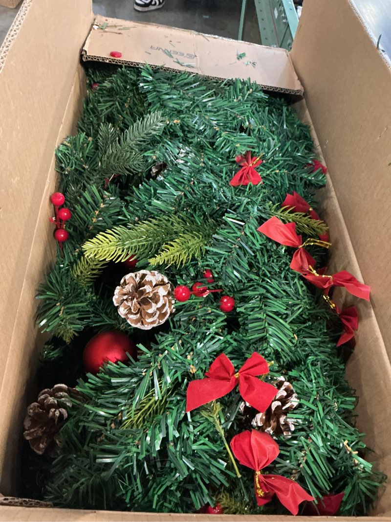 Condition photo showing Good Condition for Ceenna Extra Long 15ft Christmas Garland with 100 LED Lights Artificial Pine Prelit Lighted Christmas Outdoor Indoor Decorations Xmas Holiday Stairs Railing Mantle Door Decor(Berry Bow Garland)