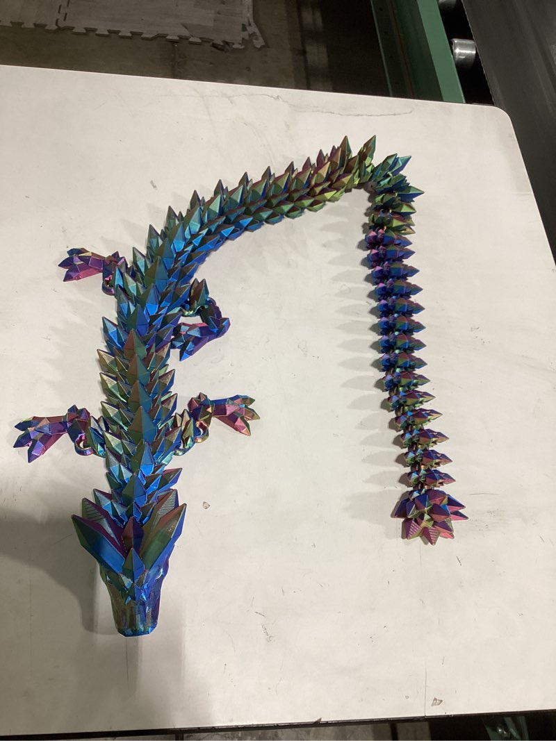 Condition photo showing New/Like New for 47-inch 3d printed crystal dragon statue - articulated dragon with movable joints, beard & horns - realistic red blue gold gradient collectible figurine for home display