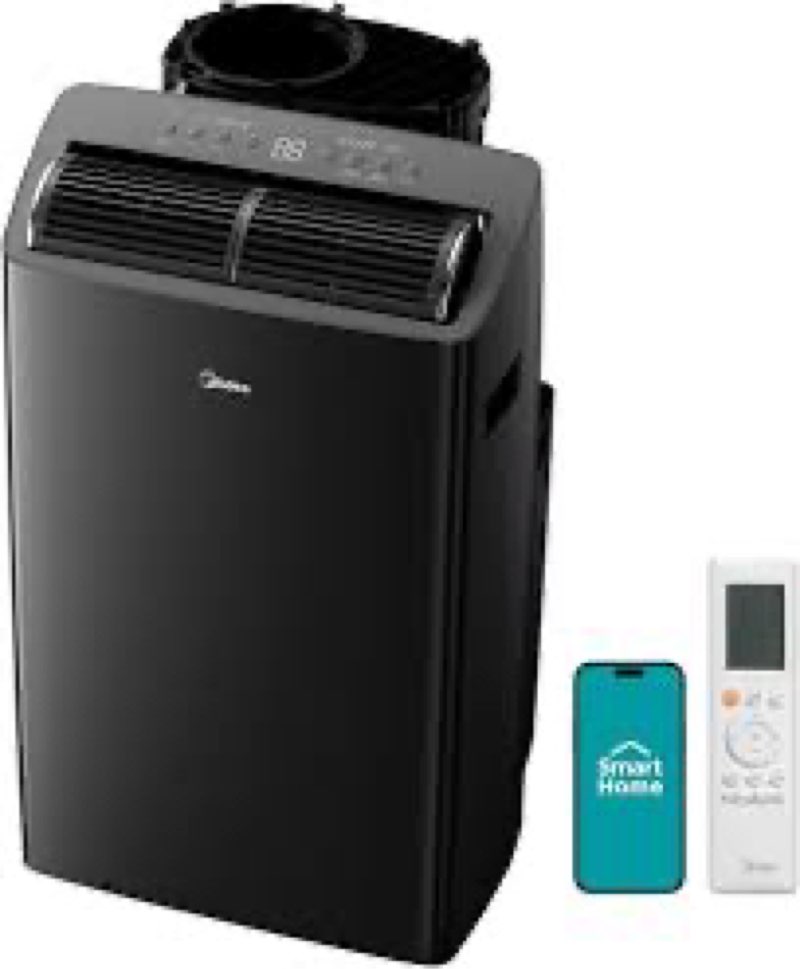 midea 12,000 btu doe duo smart portable air conditioner with heat, for spaces up to 550 sq. ft. (black)