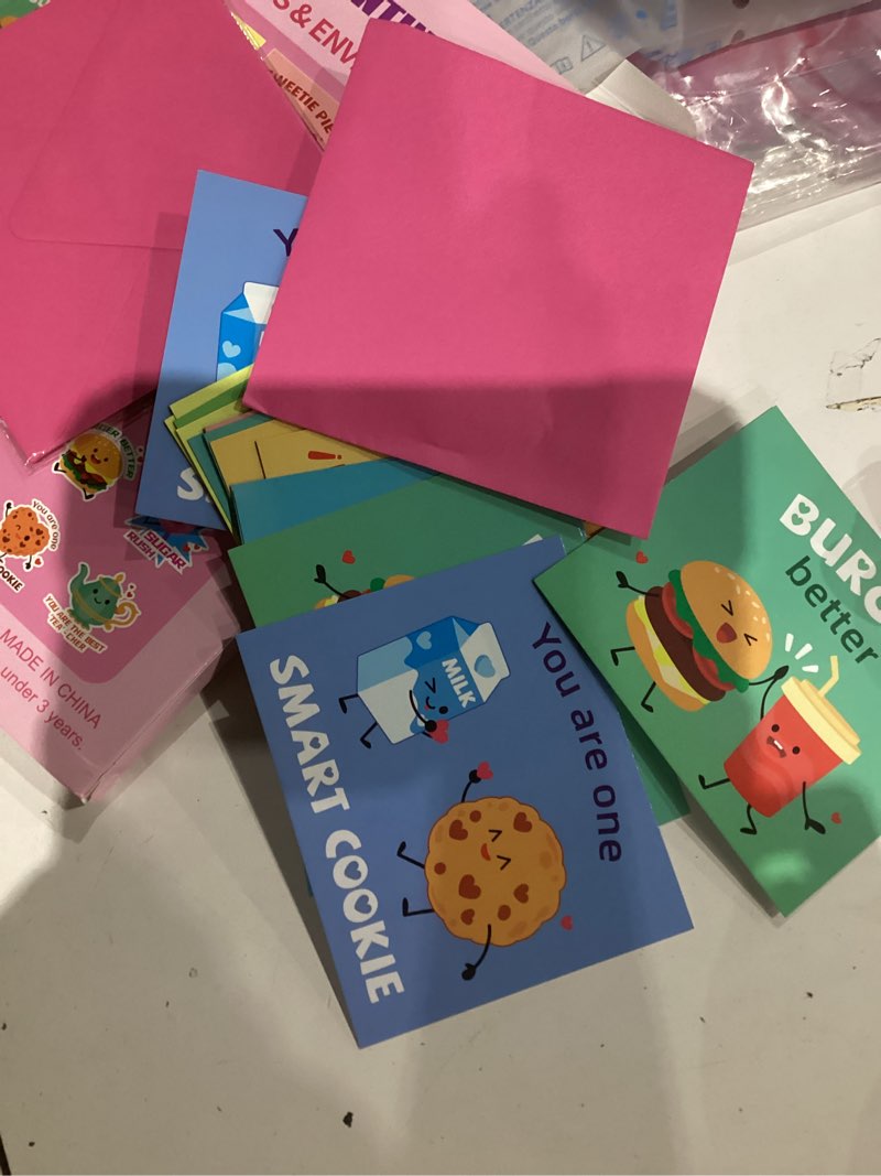 Condition photo showing As Is for PARTYWIND Funny Food Pun Valentines Cards for Kids - 33 Sets with Valentine Cards,Temporary Tattoos & Envelopes (Includes 1 Teacher Set),Valentines Day Cards for Kids School Classroom Exchange