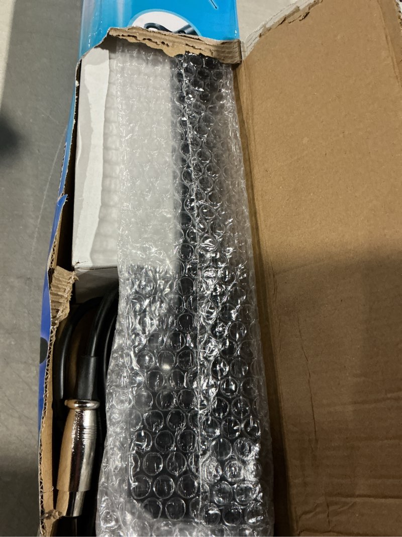 Condition photo showing As Is for pyle dynamic microphone and tripod stand-height adjustable from 2.6' to 5.1 telescoping boom arm mic length 7.48'' inch w/acoustic pop filter-includes 15' ft xlr cable pmksm20, black microphone and tripod stand arm mic