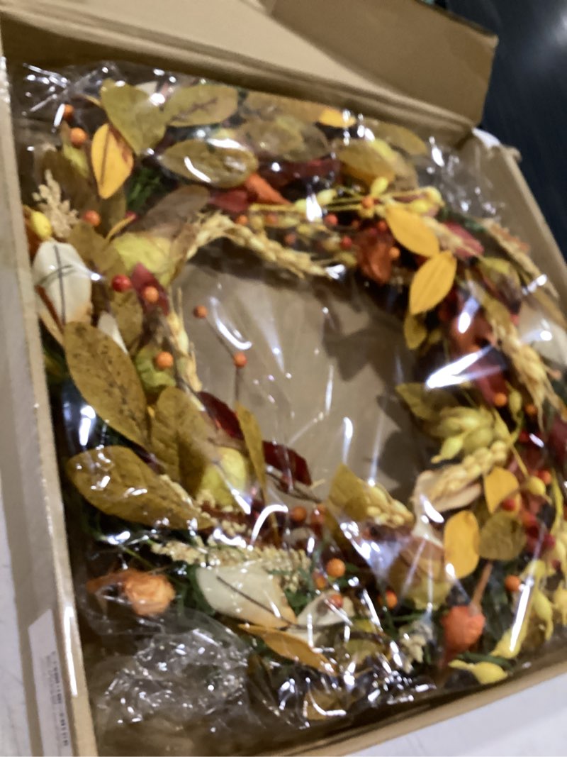 Condition photo showing As Is for 22 inch artificial fall wreath door wreath autumn wreath berry wreath fall decorations
