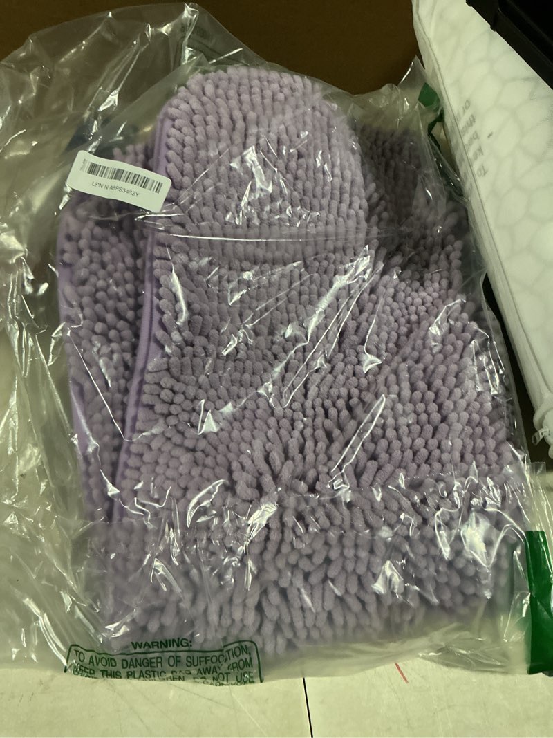 Condition photo showing As Is for OLANLY Bathroom Rugs 30x20, Extra Soft Absorbent Chenille Bath Rugs, Rubber Backing Quick Dry, Machine Washable Bath Mats for Bathroom Floor, Tub and Shower, Home Decor Accessories, Lavender 30" x 20" Lavender
