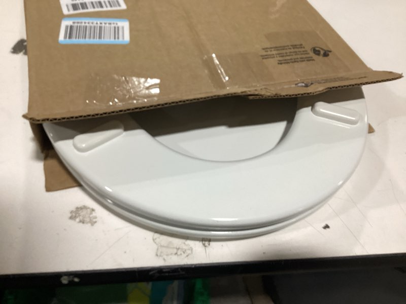 Condition photo showing As Is for bemis 1500ec 390 lift-off wood elongated toilet seat, cotton white (pack of 1)