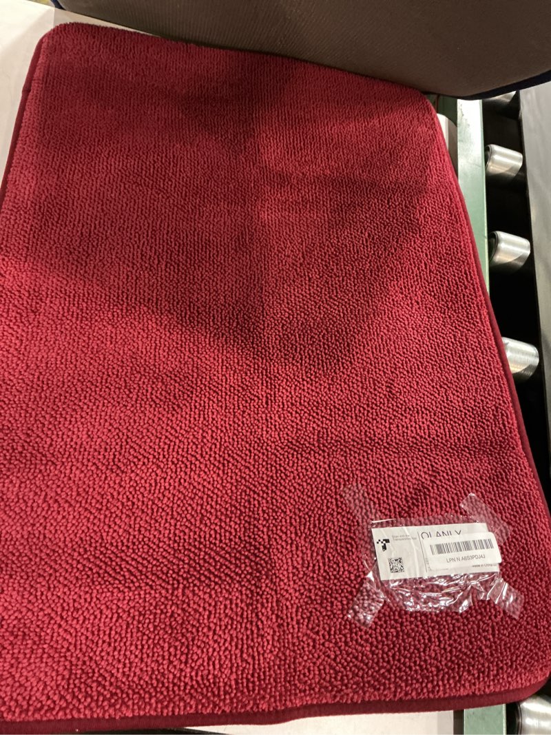 Condition photo showing New/Like New for OLANLY Thick Memory Foam Bath Mat Rug 30x20, Extra Soft Absorbent Bathroom Rug, Quick Dry Bath Mats, Non-Slip, Machine Washable Carpet for Bathroom, Tub and Shower, Home Decor Accessories, Burgundy Burgundy Rectangular 30" x 20"