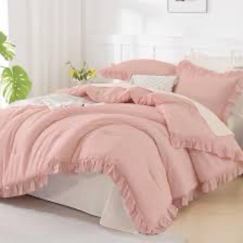 Andency Oversized King Ruffle Comforter Set, 3 Pieces Shabby Chic Farmhouse Bedding Set, Lightweight