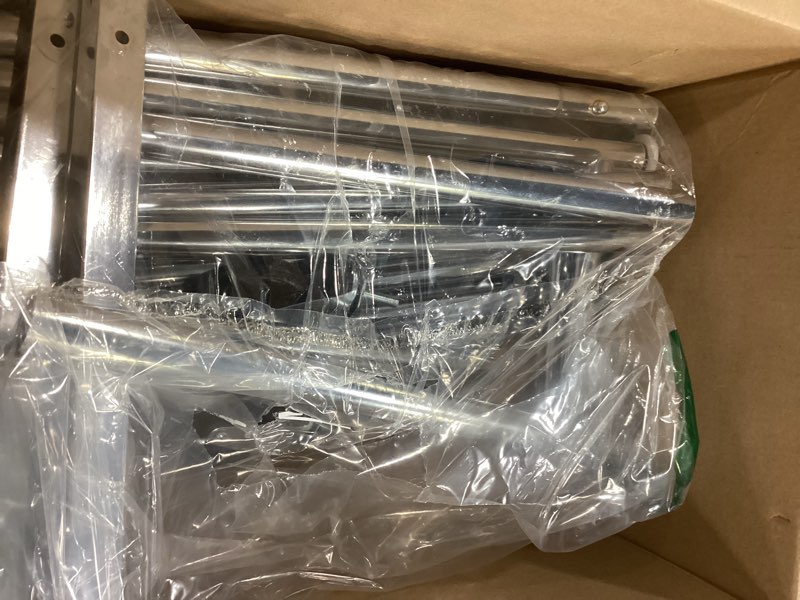 Condition photo showing As Is for Stainless Steel Rolling Clothes Rack with Mesh Shelf, Lockable Wheels & Anti-Slip Stoppers, Freestanding Clothing Organizer for Bedroom, Laundry Room, 42.5" x 16.5" x 65.9", Silver Silver 42.5" x 16.5" x 65.9"(1 Rod)