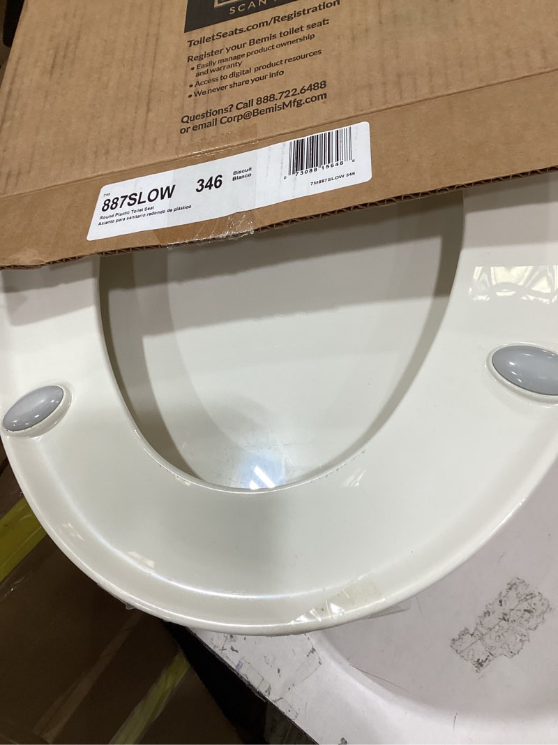 Condition photo showing Good Condition for mayfair aurora slow close toilet seat, easy clean hinges and adjustable perfect fit plastic seat, made in usa, round, biscuit
