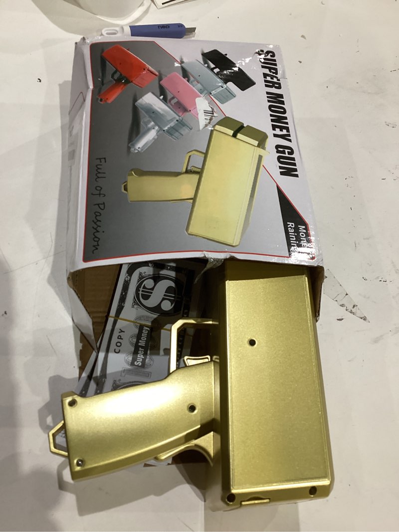 Condition photo showing As Is for Wowok Money Gun Shooter, Make it Rain Money Toy Gun, Prop Money Gun, Spary Cash Gun for Movies Game Party Toy Gun (Metallic Gold)