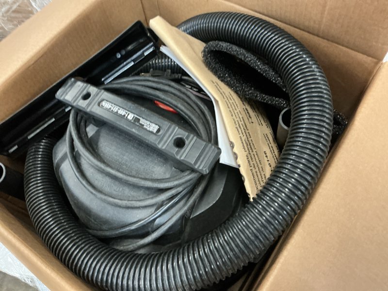 Condition photo showing As Is for craftsman 5-gallon 4-hp corded wet/dry shop vacuum with accessories included