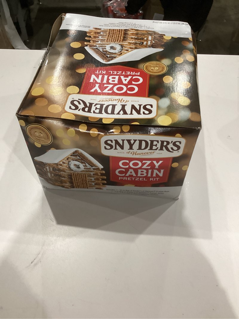 Condition photo showing New/Like New for Snyder's of Hanover Holiday Pretzel Cabin Bundle, Cozy Cabin Building Holiday Activity, Includes 2 Bags of Pretzels