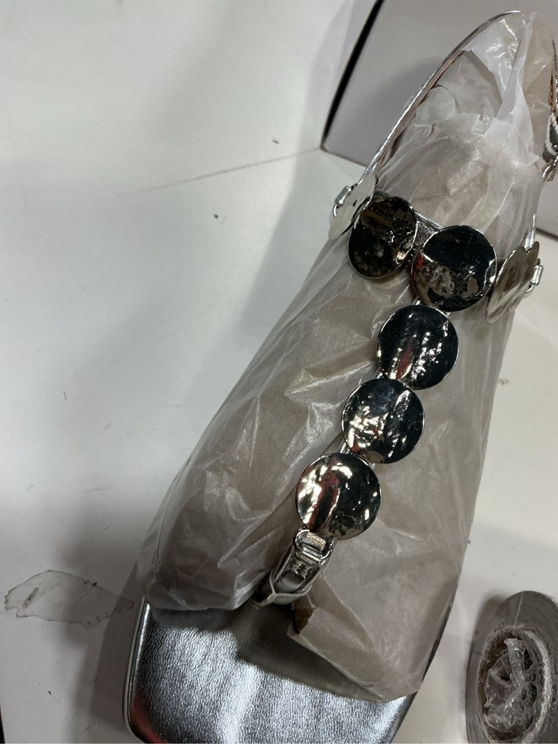 Condition photo showing New/Like New for Marc Fisher Women's Caylie Heeled Sandal, Silver 040, 6