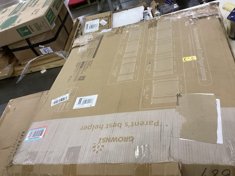 Condition photo showing As Is for Mom's Choice-GROWNSY Baby Gate for Stairs, 30.5"-48.4" Pressure Mounted Baby Gate for Top of Stair&Doorway with V-Shaped Rods, Anti-Trip Pedal,Wide Stairs Dog Gate Easy Install w/Red Reminder,Brown Brown 29"-48"*30"