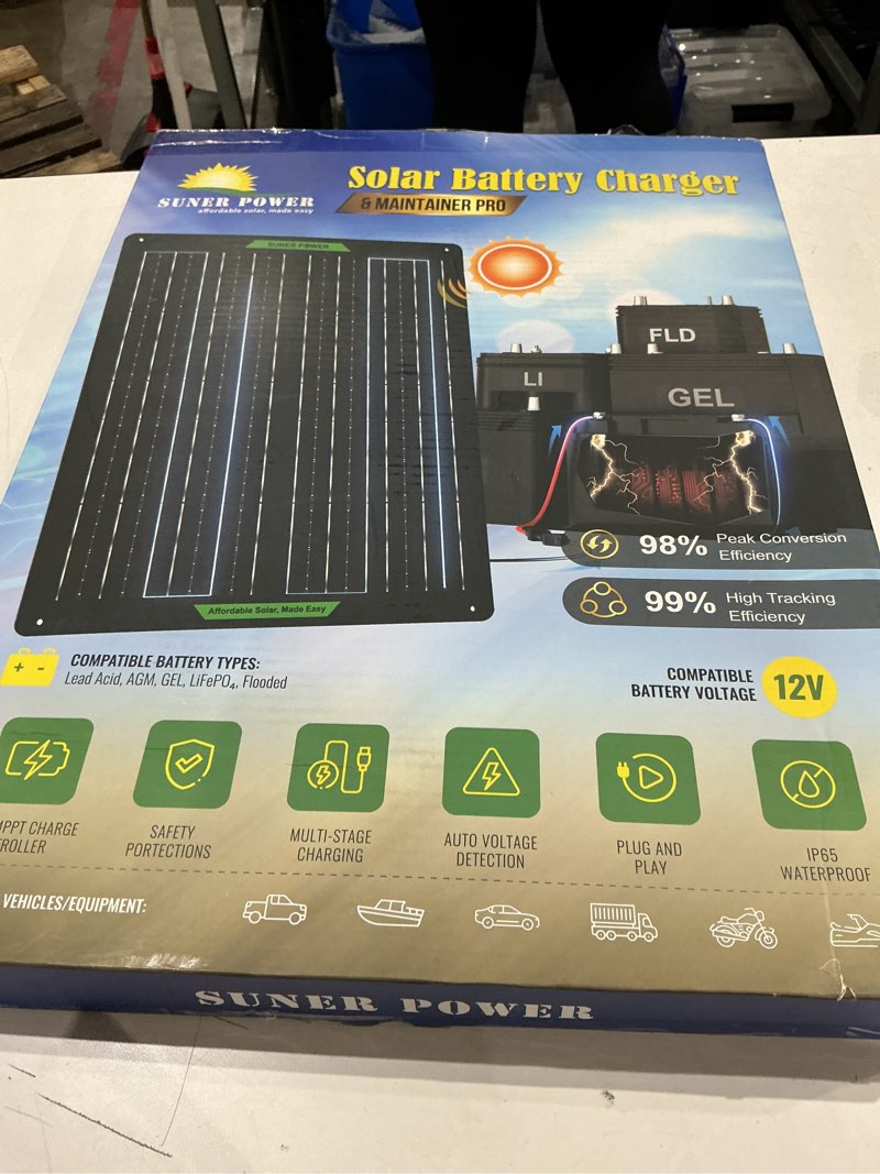 Condition photo showing Good Condition for suner power waterproof 50w 12v solar battery charger & maintainer pro, built-in ultrasmart mppt charge controller, 12 volt solar panel trickle charging kits for car automotive boat marine rv trailer bc-50w-pb ultra