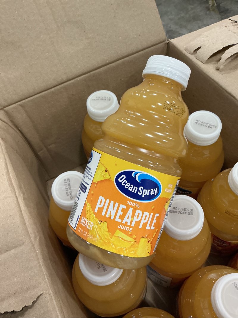 Condition photo showing New/Like New for b.b. 9/apr/26)) ocean spray barpac mixer bottle 100% pineapple 32 ounce (pack of 12) 100% pineapple juice 1 count (pack of 12)