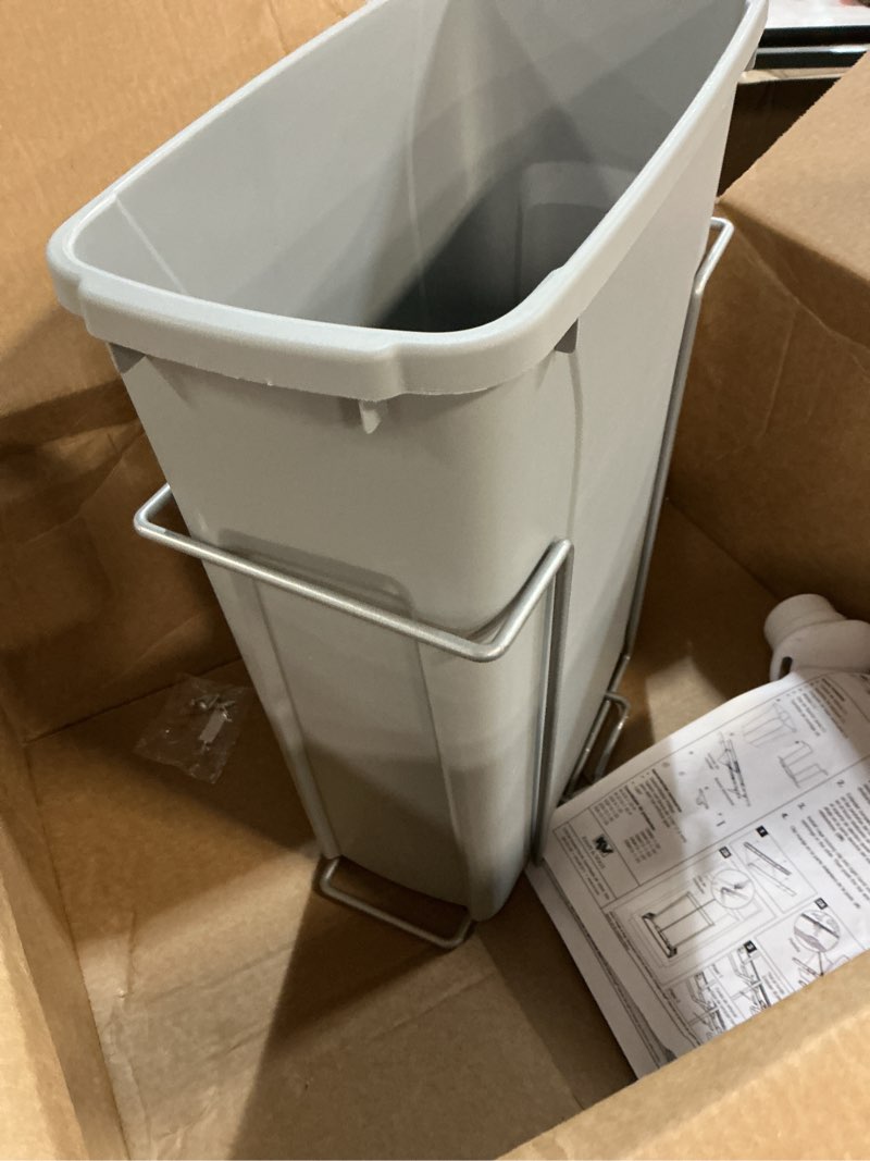 Condition photo showing As Is for (incomplete, missing pcs)knape & vogt rs-psw10-1-29-r-p in-cabinet, 18.80 9.3 19-inch pull out trash can, platinum second generation