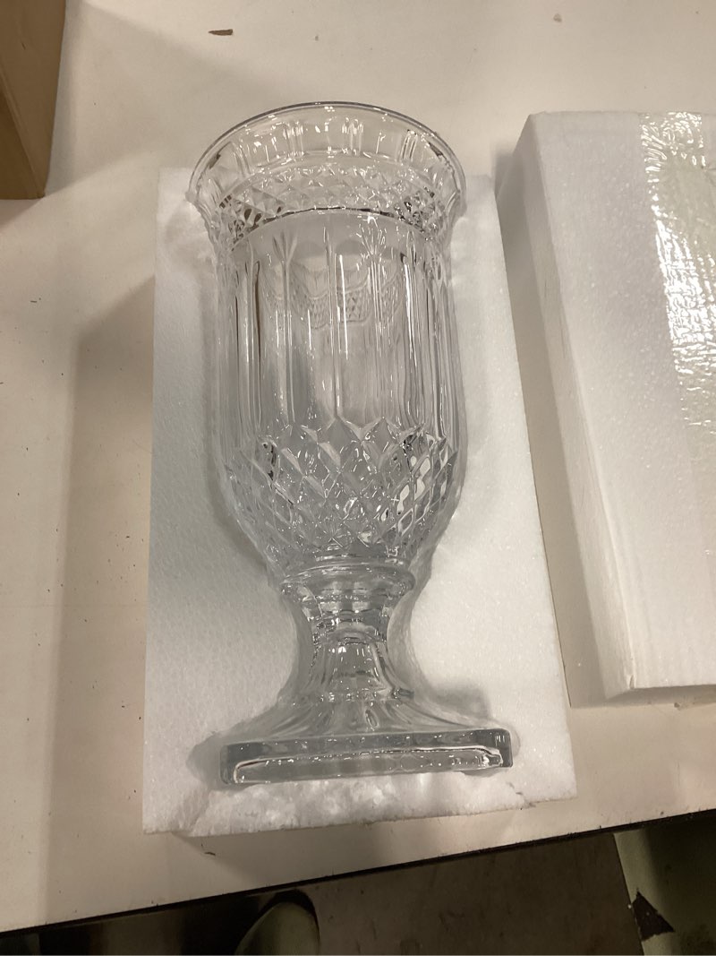 Condition photo showing New/Like New for joeyan 13" glass urn vase,tall centerpiece with ripple diamond pattern,thickened vase for home, wedding parties 13 inch clear glass urn vase