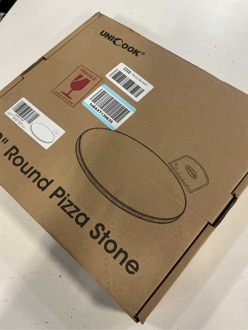 Condition photo showing Good Condition for unicook 12 inch round pizza stone, heavy duty cordierite bread baking stone for rv oven, grill and toaster oven, ideal for baking crisp crust pizza, bread, cookies and more 12" round