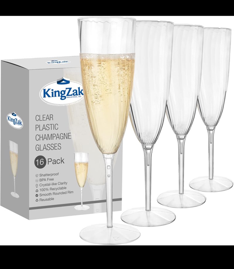 Lillian Tablesettings Premium Champagne Flutes 6 oz. Clear Hard Plastic 1-Piece Disposable Glasses - 16 Count