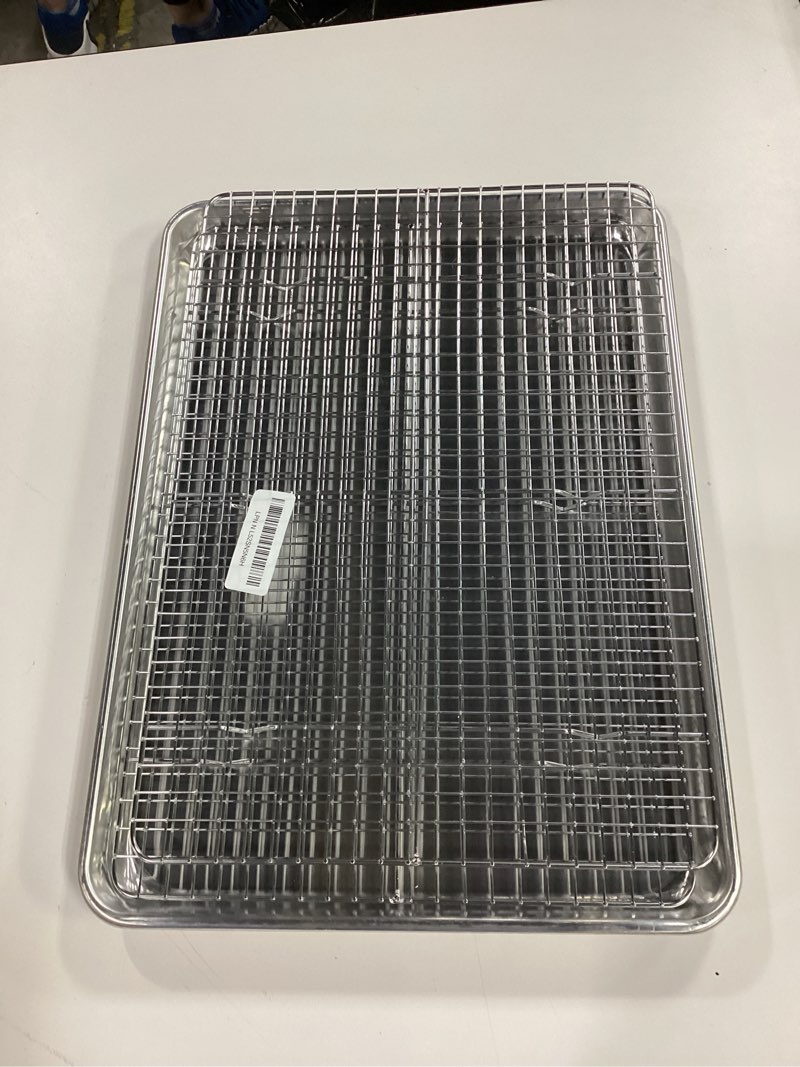 Condition photo showing Good Condition for Checkered Chef Baking Sheet, 2 Pack Half Sheet Pan with Stainless Steel Wire Rack Set - Easy Clean Cookie Sheets for Baking