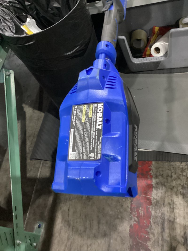 Condition photo showing As Is for kobalt 80-volt 16-in straight shaft battery string trimmer