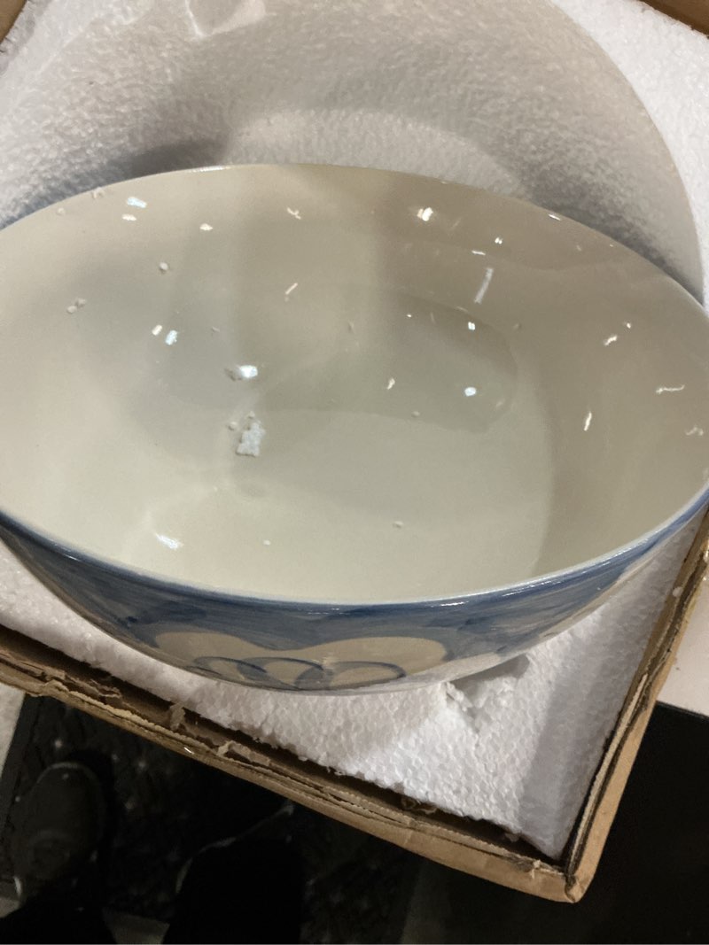 Condition photo showing New/Like New for maxdot blue and white bowl 10 x 5 inch large hand painted stoneware decorative vase bowl with floral chinoiserie ceramic design for kitchen centerpiece creative home decor