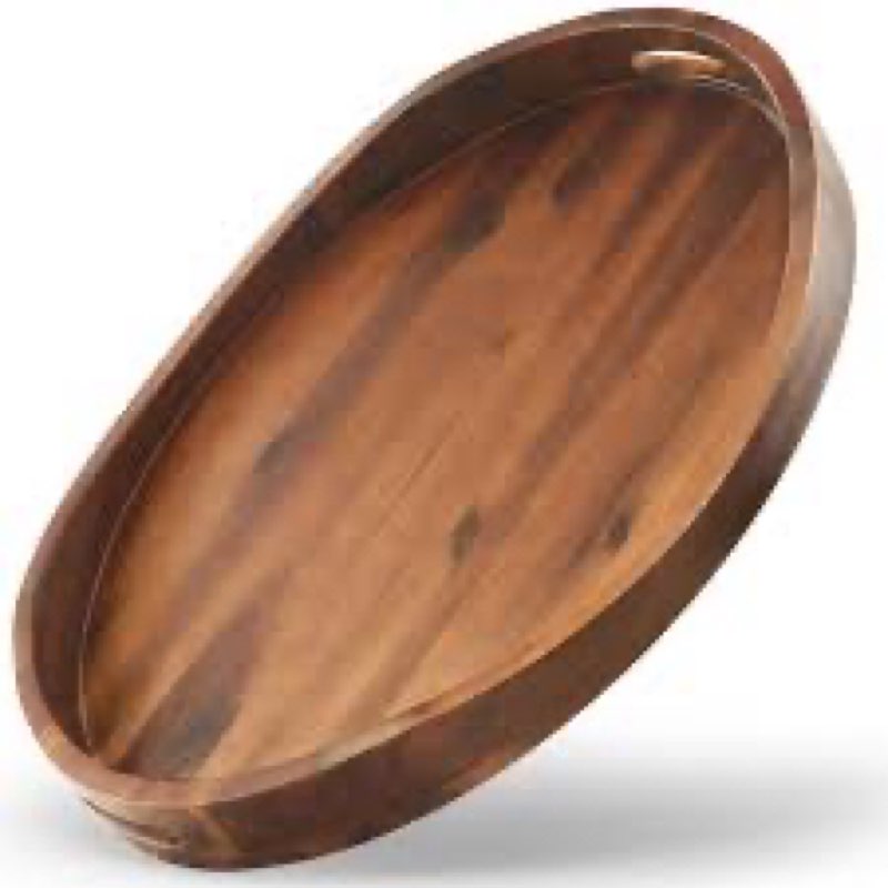 Serving Tray with Handles, Acacia Wood Oval Tray 17.3x12.9x1.9 Inch Large Wooden Coffee Table Ottoma