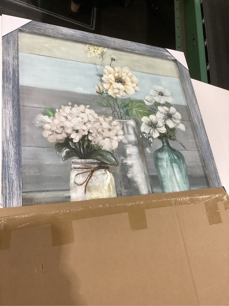 Condition photo showing Good Condition for Floral Wooden Framed Wall Art: Abstract White Flower Painting Bossom Bouquet in Vase Picture Elegant Botanical Prints Rustic Magnolia Artowrk for Bedroom Living Room Home Office, (24 x 24)