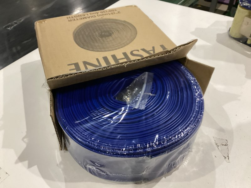 Condition photo showing New/Like New for yashine pvc hose 2"*100ft,pool backwash hose,heavy duty reinforced blue pvc lay flat water,for swimming drain pools and clean filters,with 2 clamp