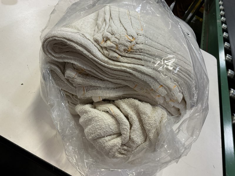 Condition photo showing As Is for Terry Cloth Rags for Cleaning (60PCS), Bag of Rags White, 100% Cotton Bar Mop, Paint Cloth and Multipurpose, Kitchen, Auto, Staining, Lint Free Absorbent Washable Towel 15x18 in