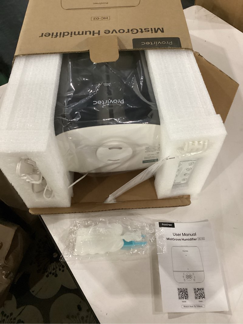 Condition photo showing Good Condition for not tested**** provirtec 6l self-cleaning humidifier for large room, cleancare warm & cool mist, no-leak design & top fill, 60 hour runtime, quiet ultrasonic auto mode with remote control for bedroom & home