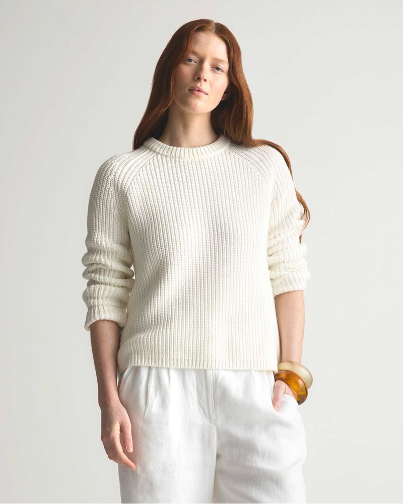 100% Organic Cotton Fisherman Crew Sweater L 