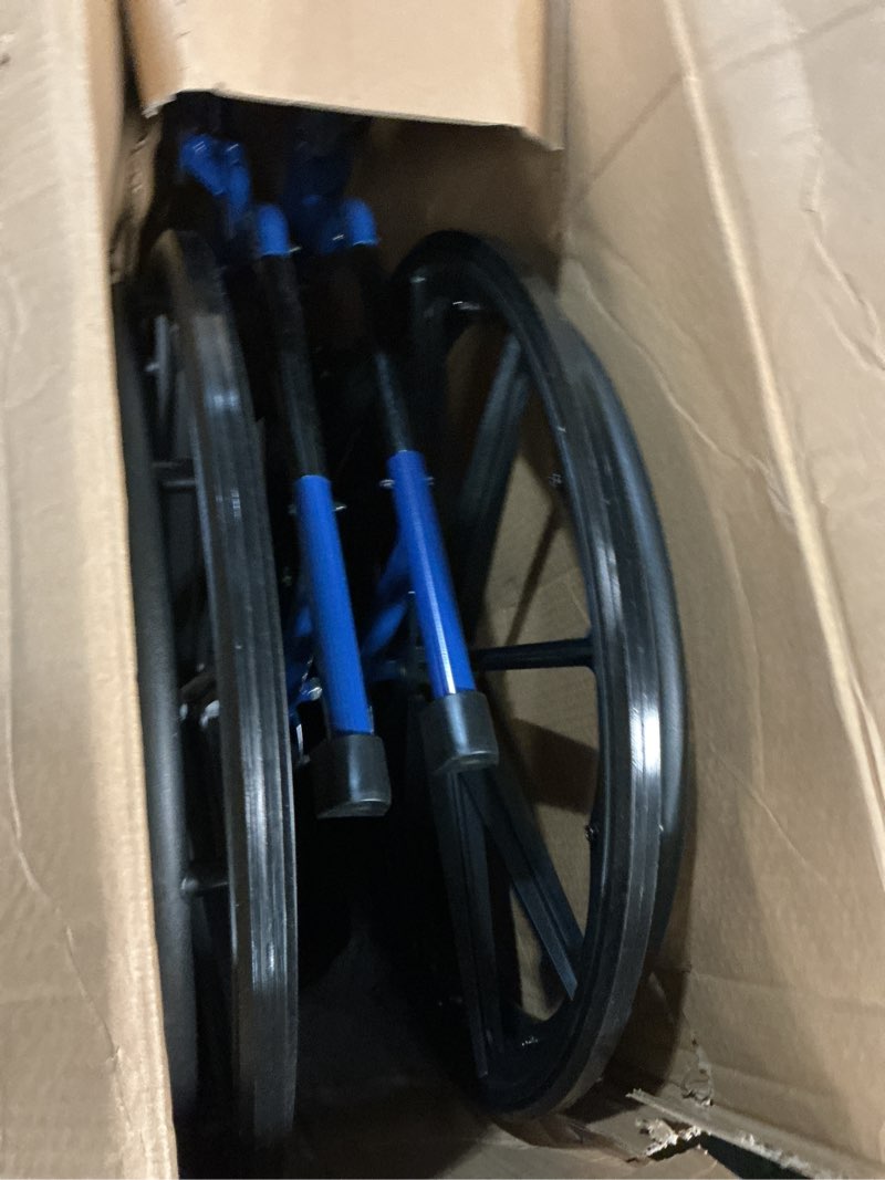 Condition photo showing Good Condition for Drive Medical Blue Streak Lightweight Wheelchair with Swing-Away Footrests and Flip-Back Arms, Portable Folding Wheelchair for Adults and Seniors, 18 Inch Seat