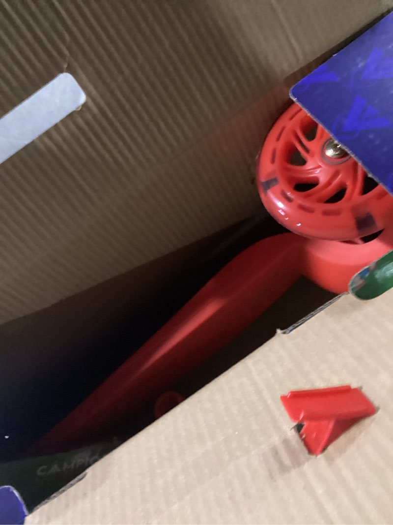 Condition photo showing Good Condition for red mini 3 wheel scooter for kids – lean-to-steer with led light-up wheels, adjustable handlebar, wide anti-slip deck, smooth pu wheels, rear foot brake – toddler scooter for ages 2+