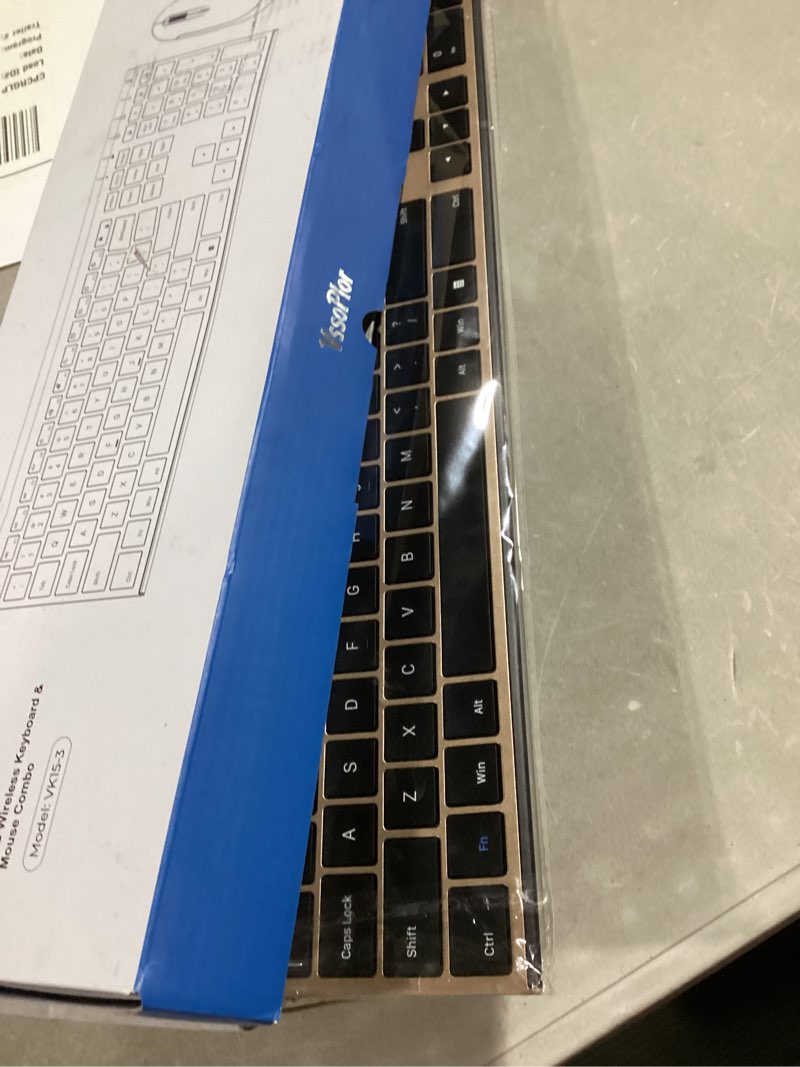 Condition photo showing Good Condition for Wireless Keyboard and Mouse, Vssoplor 2.4GHz Rechargeable Compact Quiet Full-Size Keyboard and Mouse Combo with Nano USB Receiver for Windows, Laptop, PC, Notebook-Black Gold Black and Gold