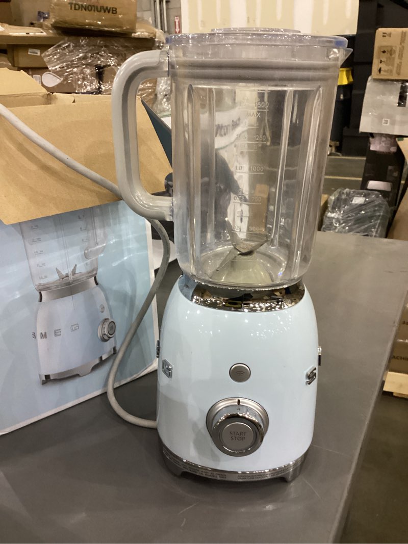 Condition photo showing As Is for SMEG BLF03 Retro Style Blender – 600W Countertop Blender with 48 oz BPA-Free Jug, 3 Speeds + Pulse, Ice Crush & Smoothie Functions – 50s-Inspired Design-Pastel Blue