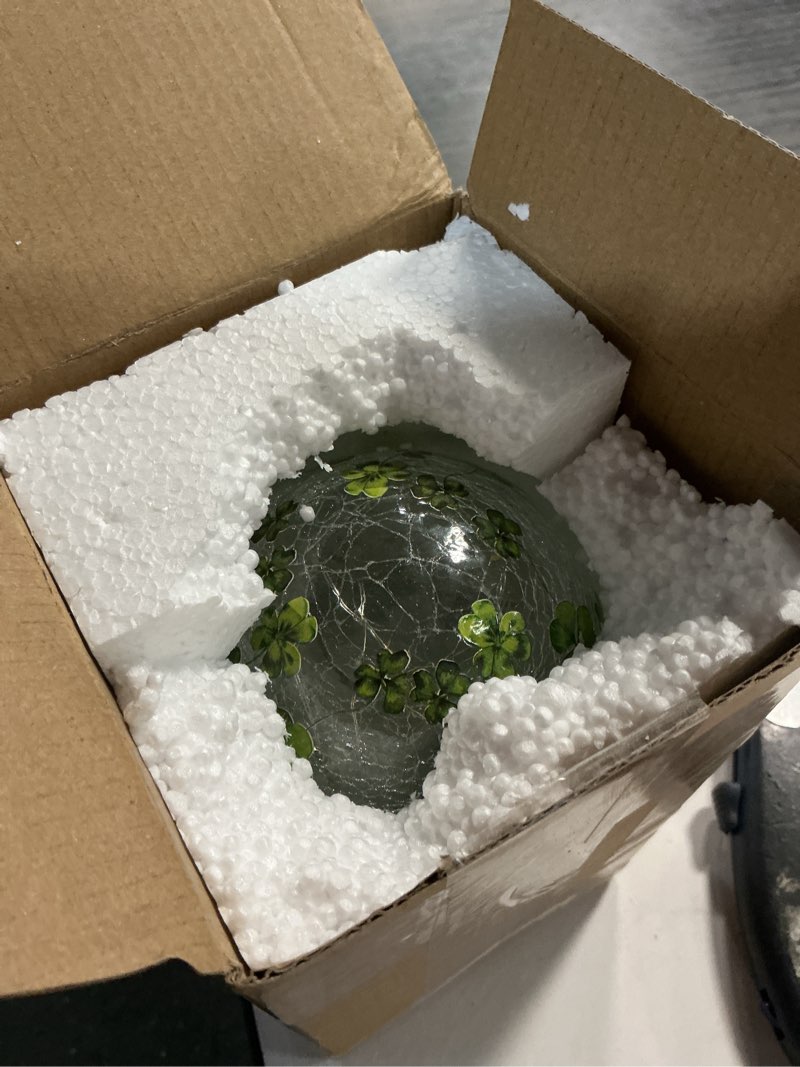 Condition photo showing Good Condition for DOOYUBOX St. Patrick's Day Decorations, Set of 2 Lighted Shamrock Crackle Glass Ball Lamps with Time