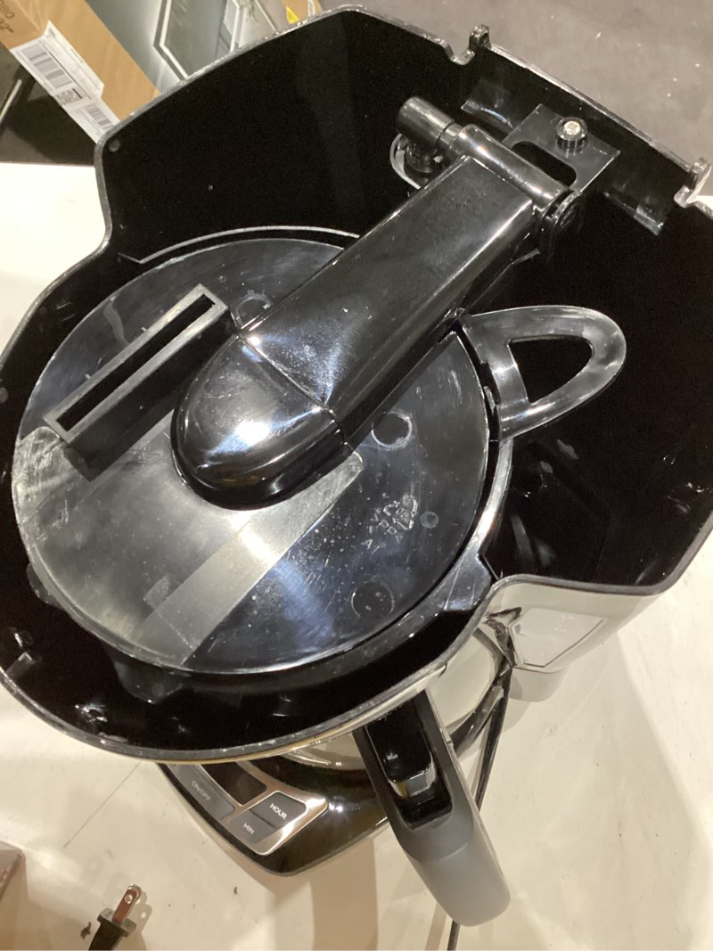 Condition photo showing As Is for black+decker 12-cup digital coffee maker, programmable, washable basket filter, sneak-a-cup, auto brew, water window, keep hot plate, black