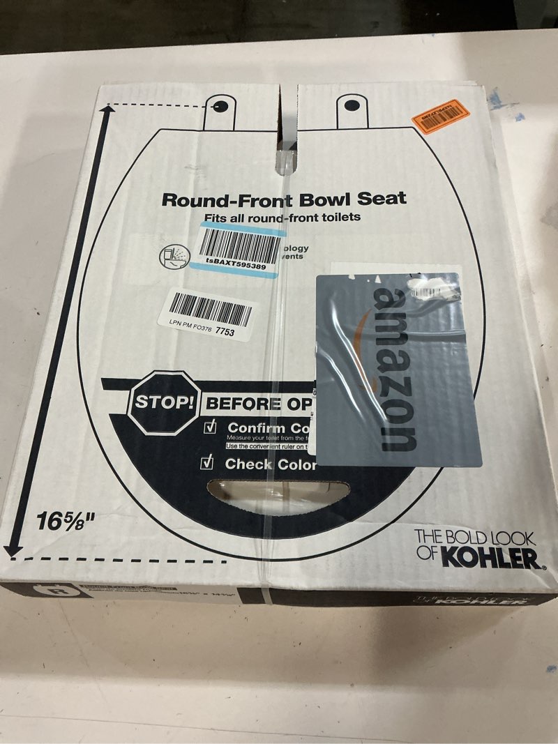Condition photo showing New/Like New for KOHLER 20111-0 Brevia, Slow Close Toilet Seat, Round Toilet Seat, Grip-Tight Bumpers Quick-Attach Hardware, White