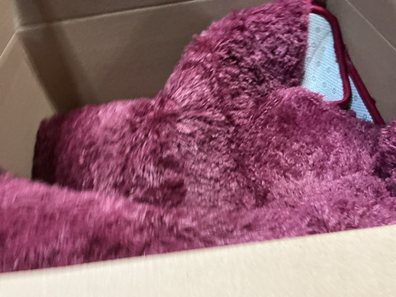 Condition photo showing Good Condition for olanly 2x6 machine washable runner rugs for hallway, soft fluffy shaggy bedside rugs for bedroom, living room, indoor floor carpet for kids girls boys, nursery rooms, home decor aesthetic, burgundy 2x6 ft burgundy