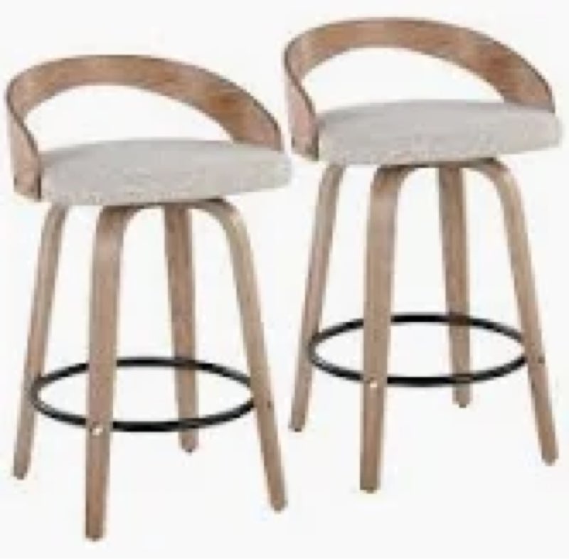 Betuel 23" Fixed Height Leg W/ Round Footrest - Light Grey Wood And Black Metal - Set Of 2